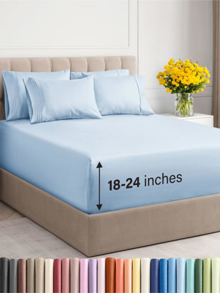 Picture of Extra Deep King Sheet Set - 6 Piece Breathable & Cooling Sheets - Hotel Luxury Bed Sheets Set - Easy & Secure Fit - Soft, Wrinkle Free & Comfy Sheets Set - Sky Blue Sheet Set with Extra Deep Pockets