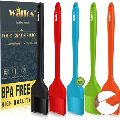 Picture of Walfos Silicone Pastry Brush, Heat Resistant Basting Brush Set, Perfect for Baking,BBQ Grill,Kitchen Cooking,Strong Steel Core and One-Pieces Design,BPA Free and Dishwasher Safe (5 Pcs)