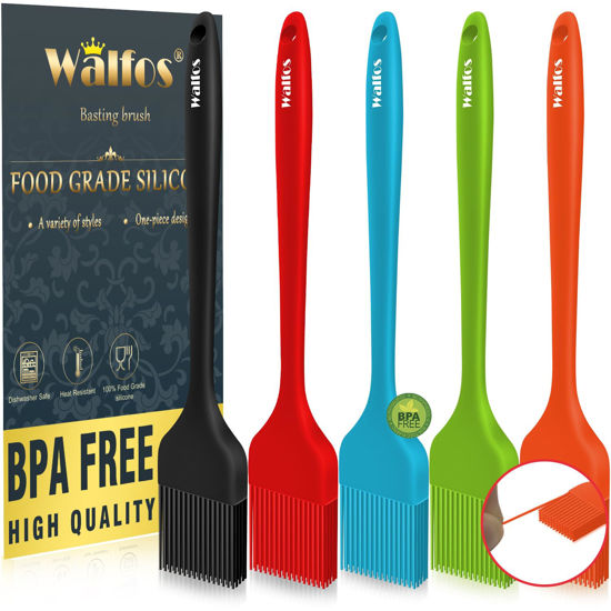 Picture of Walfos Silicone Pastry Brush, Heat Resistant Basting Brush Set, Perfect for Baking,BBQ Grill,Kitchen Cooking,Strong Steel Core and One-Pieces Design,BPA Free and Dishwasher Safe (5 Pcs)