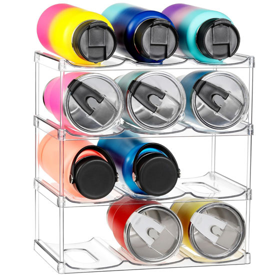 Picture of LANDNEOO Stackable Water Bottle Organizer Holder - for Stanley & Others' Large Tumbler Organization - Clear Wine Rack, Bottle Holder for Home Countertop Fridge Pantry Shelf, 4 Tier Hold 12