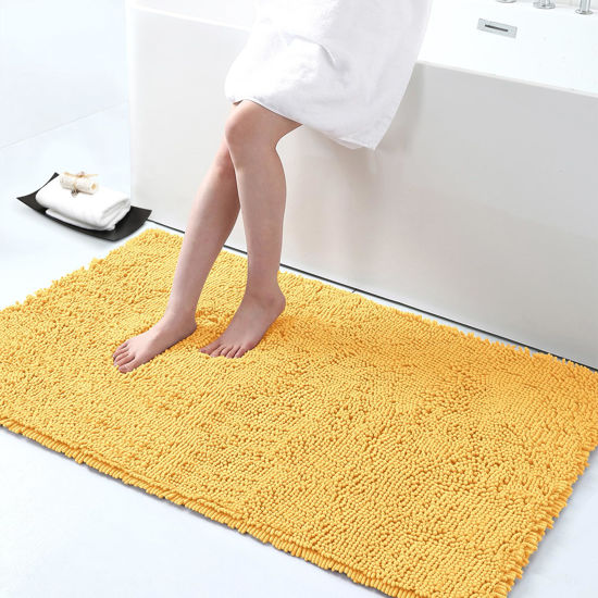Picture of Smiry Luxury Chenille Bathroom Rugs 47x24, Extra Soft and Absorbent Shaggy Bath Mat, Machine Washable, Non-Slip Plush Carpet Runner for Tub, Shower, and Floor, Home Decor Accessories, Yellow