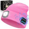 Picture of VIBELITE Bluetooth Beanie Hat with Light, USB Rechargeable LED Headlamp with Wireless Headphones, Gifts for Christmas, Stocking Stuffers for Adult Men Him Husband Boyfriend Dad Father, Pink