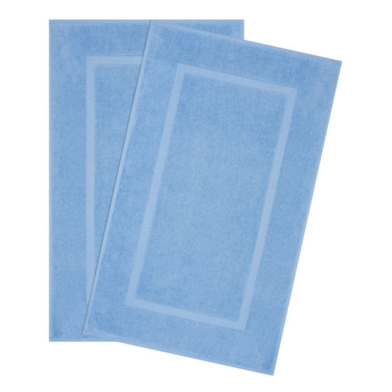 Picture of Cotton Paradise 100% Cotton Bath Mats for Bathroom Floor Set of 2 Pack, 20x34 Soft Absorbent Washable Quick Dry Tub Bathmat, Sky Blue Towel Bath Mat