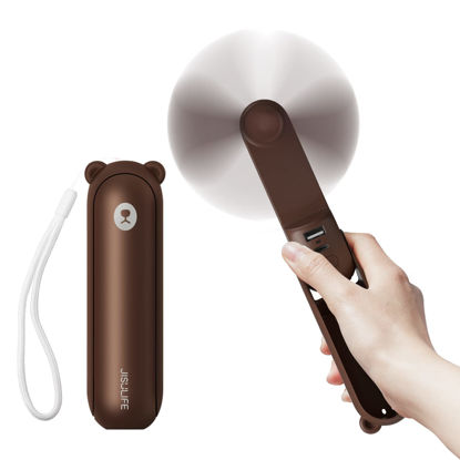 Picture of JISULIFE Handheld Fan with 4500 mAh Powerbank Max 46 Hours Runtime,Pocket Fan Portable Battery Operated or USB Powered Folding Personal Fan,3 Speeds,Gifts for Women Men Kids Gift for Festival-Brown