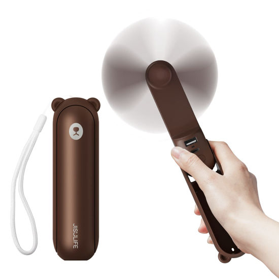 Picture of JISULIFE Handheld Fan with 4500 mAh Powerbank Max 46 Hours Runtime,Pocket Fan Portable Battery Operated or USB Powered Folding Personal Fan,3 Speeds,Gifts for Women Men Kids Gift for Festival-Brown