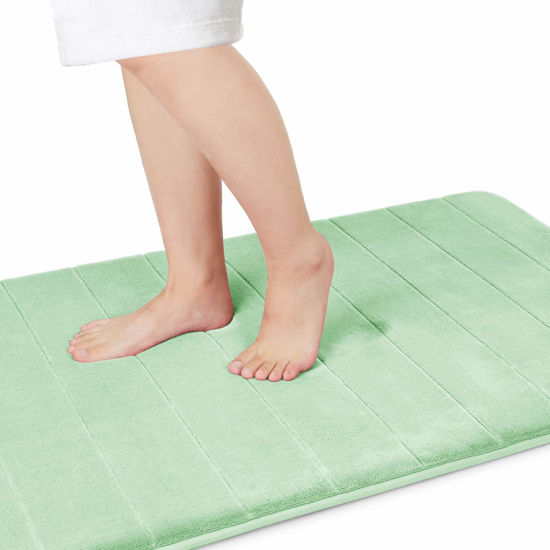 Picture of Yimobra Memory Foam Bath Mat Large Size, 36 x 24 Inches,Soft and Comfortable, Super Water Absorption, Non-Slip, Thick, Machine Wash, Easier to Dry for Bathroom Floor Rug, Pale Green