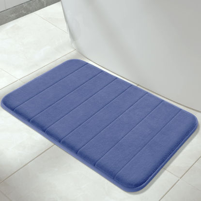 Picture of Yimobra Memory Foam Bath Mat Large Size,31.5 x 19.8 Inches, Soft and Comfortable, Super Water Absorption, Non-Slip, Thick, Machine Wash, Easier to Dry for Bathroom Floor Rug, Navy Blue