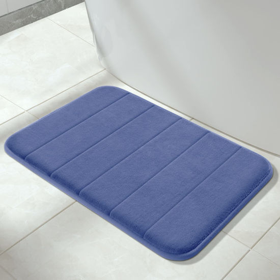 Picture of Yimobra Memory Foam Bath Mat Large Size,24 x 17 Inches, Soft and Comfortable, Super Water Absorption, Non-Slip, Thick, Machine Wash, Easier to Dry for Bathroom Floor Rug, Navy Blue
