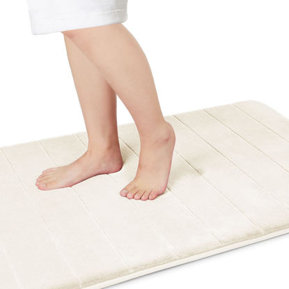 Picture of Yimobra Memory Foam Bath Mat Large Size, Soft and Comfortable, Super Water Absorption, Non-Slip, Thick, Machine Wash, Easier to Dry for Bathroom Floor Rug (36.2 x 24 Inch, Cream)