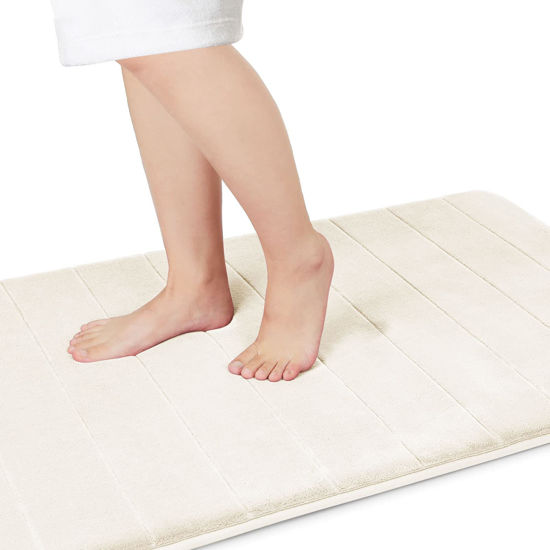 Picture of Yimobra Memory Foam Bath Mat Large Size, Soft and Comfortable, Super Water Absorption, Non-Slip, Thick, Machine Wash, Easier to Dry for Bathroom Floor Rug (44 x 24 Inch, Cream)