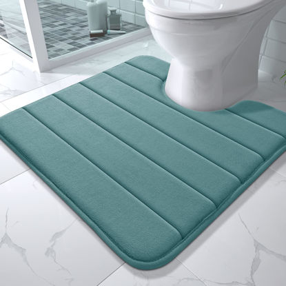 Picture of Yimobra Memory Foam Toilet Bath Mat U-Shaped, Commode Contour Rug, Soft and Comfortable, Super Water Absorption, Non-Slip, Thick, Machine Wash and Easier to Dry for Bathroom, 24 X 24, Eggshell Blue