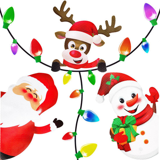 Picture of 44PCS Christmas Car Refrigerator Decorations - Reflective Bulb Light Santa Reindeer Tree Snowman Magnet Accessories Set Xmas Holiday Cute Decor