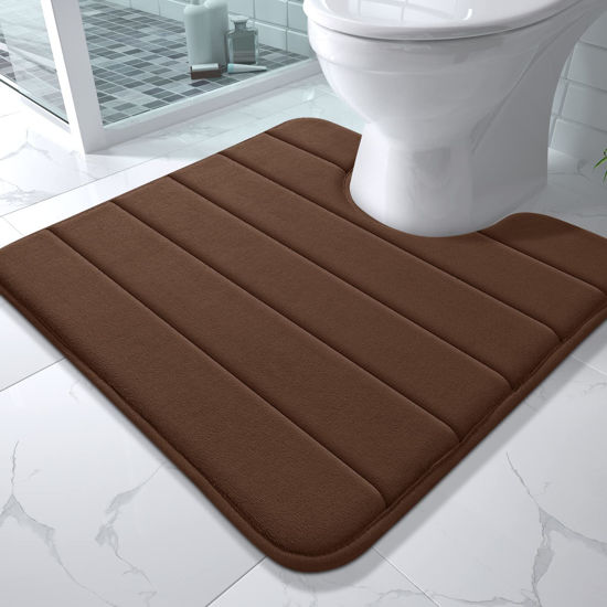 Picture of Yimobra Memory Foam Toilet Bath Mat U-Shaped, Soft and Comfortable, Super Water Absorbent, Non-Slip, Machine Wash and Easy to Dry for Bathroom Commode Contour Rug, 24 X 24 Inches, Brown