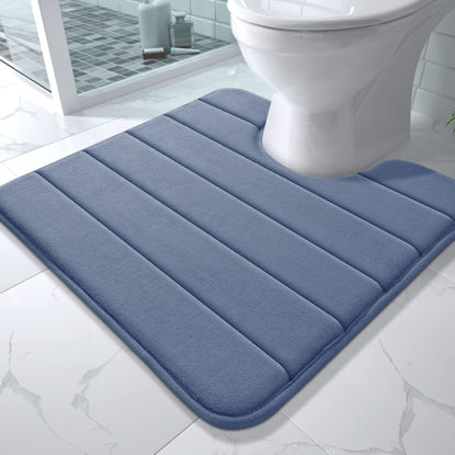 Picture of Yimobra Memory Foam Toilet Bath Mat U-Shaped, Soft and Comfortable, Super Water Absorption, Non-Slip, Thick, Machine Wash and Easier to Dry for Bathroom Commode Contour Rug, 24 X 24 Inches, Denim Blue
