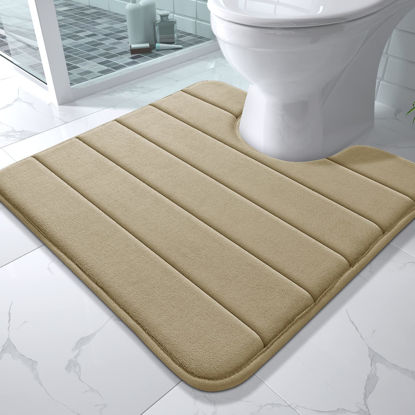 Picture of Yimobra Memory Foam Toilet Bath Mat U-Shaped, Soft and Comfortable, Super Water Absorbent, Non-Slip, Machine Wash and Easy to Dry for Bathroom Commode Contour Rug, 24 X 24 Inches, Camel