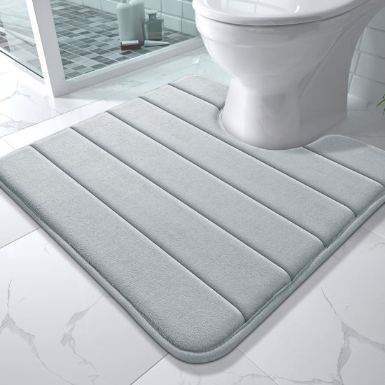 Picture of Yimobra Memory Foam Toilet Bath Mat U-Shaped, Soft and Comfortable, Super Water Absorption, Non-Slip, Thick, Machine Wash and Easier to Dry for Bathroom Commode Contour Rug, 24 X 24 Inches, Silver