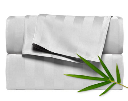 Picture of California King Sheets by Pure Bamboo, Genuine 100% Organic Viscose Derived from Bamboo Bed Sheet Set, Soft & Cooling, Double Stitching, Lifetime Quality Promise (California King, Jacquard White)