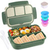 Picture of Bento Box Adult Lunch Box, Lunch Containers for Kids Girls Boys with 4 Compartments, Lunchable Food Container with Utensils, Sauce Jar, Muffin Liners, 40 Oz/5 Cup, Microwave & Dishwasher Safe, Green