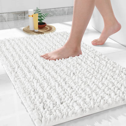 Picture of Yimobra Bath Mats for Bathroom 36.2 x 24, Soft Shaggy Large Size Bath Rug, Non-Slip, Super Absorbent and Thick, Machine Washable Quick Dry Shower Rug, Bath Mat for Bathroom Floor, Bright White