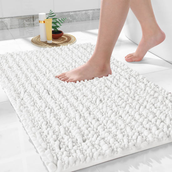 Picture of Yimobra Bath Mats for Bathroom 36.2 x 24, Soft Shaggy Large Size Bath Rug, Non-Slip, Super Absorbent and Thick, Machine Washable Quick Dry Shower Rug, Bath Mat for Bathroom Floor, Bright White