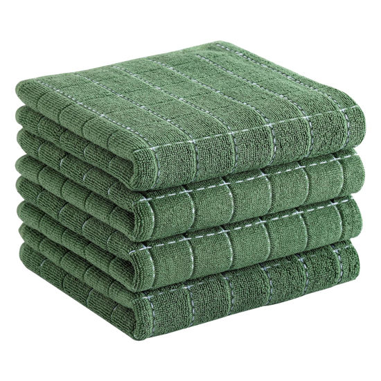Picture of Homaxy 100% Cotton Terry Kitchen Towels(Grass Green, 13 x 28 inches), Checkered Designed, Soft and Super Absorbent Dish Towels, 4 Pack