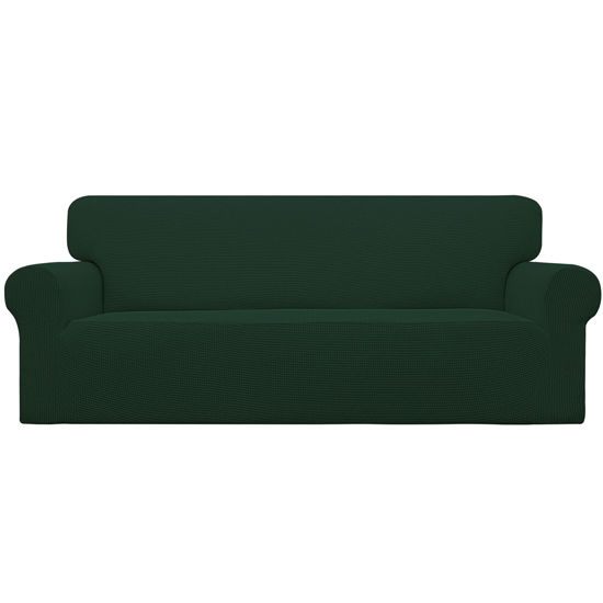 Picture of Easy-Going Stretch Sofa Slipcover 1-Piece Sofa Cover Furniture Protector Couch Soft with Elastic Bottom for Kids, Polyester Spandex Jacquard Fabric Small Checks (Sofa, Dark Green)