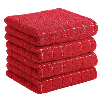 Picture of Homaxy 100% Cotton Terry Kitchen Towels(Red, 13 x 28 inches), Checkered Designed, Soft and Super Absorbent Dish Towels, 4 Pack