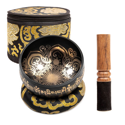 Picture of Tibetan Singing Bowl Set - 4" Easy To Play Authentic Handmade For Meditation Sound 7 Chakra Healing By HIMALAYAN BAZAAR (Black with Box, 4")