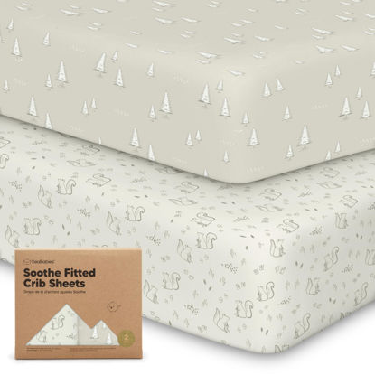 Picture of KeaBabies 2-Pack Organic Crib Sheets for Boys, Girls, Jersey Fitted Baby Crib Sheets Neutral, Cotton Breathable Crib Sheet, Cute Printed Crib Mattress Sheet, Baby Mattress Sheets (Pine Grove)