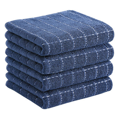 Picture of Homaxy 100% Cotton Terry Kitchen Towels(Navy Blue, 13 x 28 inches), Checkered Designed, Soft and Super Absorbent Dish Towels, 4 Pack