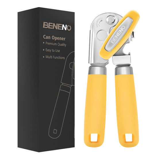 Picture of Can Opener Manual, Can Opener with Magnet, Hand Can Opener with Sharp Blade Smooth Edge, Handheld Can Openers with Big Effort-Saving Knob, Can Opener with Multifunctional Bottles Opener, Yellow