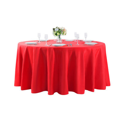 Picture of 120 inch Round Tablecloth Washable Polyester Table Cloth Decorative Table Cover for Wedding Party Dining Banquet（120 inch,Red）