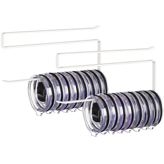 Picture of 2 Pack Tumbler Lid Organizer, Horizontal Tumbler Lid Storage Hook to Hold Up 20 Lids, Space Saving Cup Lid Holders Under Cabinet Tumbler Lid Hook for Kitchen Organizer, Paper Towel Rack Hanger (White)