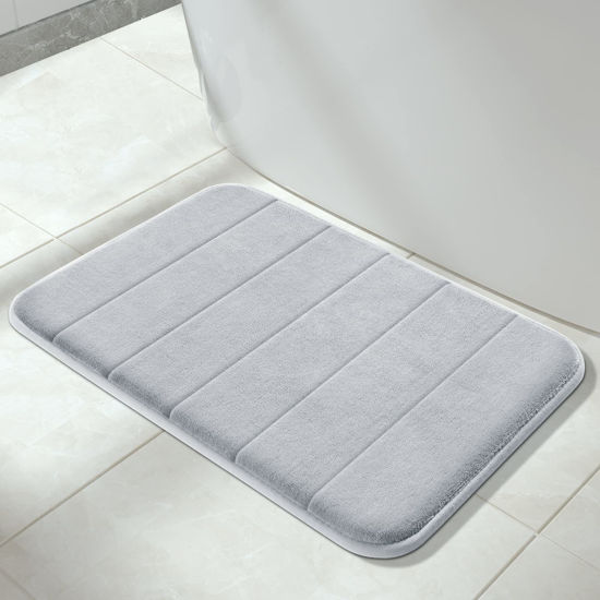 Picture of Yimobra Memory Foam Bath Mat Rug, 24 x 17 Inches, Comfortable, Soft, Non-Slip, Super Absorbent, Quick Drying Bathroom Rug for Floor, Tub & Shower, Machine Washable, Thick, Silver
