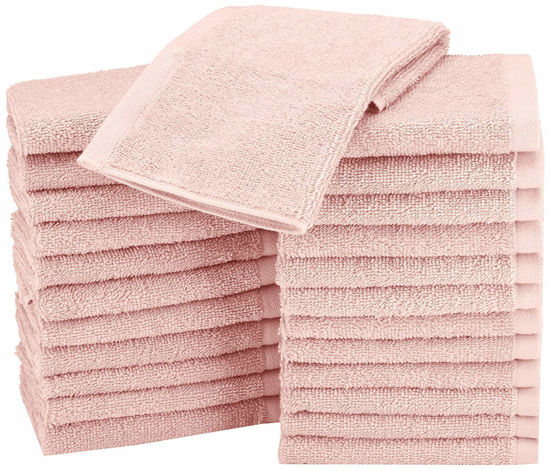 Picture of Amazon Basics Fast Drying, Extra Absorbent, Terry Cotton Washcloth, 12 x 12 Inch, Petal Pink - 24 count