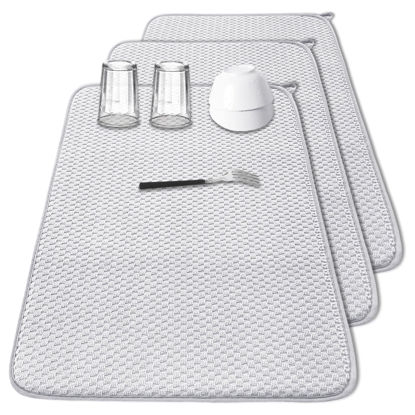 Picture of 3 Pcs XXL Dish Drying Mat,Absorbent Microfiber Dishes Drainer Mats,Large Size 24×17" Pads for Kitchen Counter,Coffee,Rack,Under Sink,Light Gray