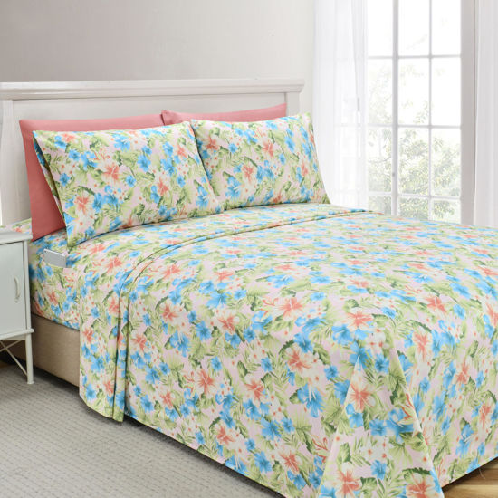 Picture of Elegant Comfort Softest and Coziest 6-Piece Sheet Set - 1500 Premium Hotel Quality Microfiber - Deep Pocket, Wrinkle Resistant 6-Piece Floral Magnolia Pattern Bed Sheet Set, Queen, Magnolia