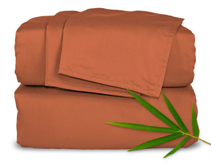 Picture of Queen Sheets by Pure Bamboo, Genuine 100% Organic Viscose Derived from Bamboo Bed Sheet Set, Luxuriously Soft & Cooling, Double Stitching, Lifetime Quality Promise (Queen, Terracotta)