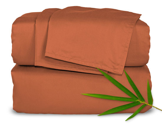 Picture of Queen Sheets by Pure Bamboo, Genuine 100% Organic Viscose Derived from Bamboo Bed Sheet Set, Luxuriously Soft & Cooling, Double Stitching, Lifetime Quality Promise (Queen, Terracotta)