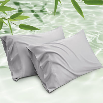 Picture of Bedsure King Size Pillow Cases Set of 2, Rayon Derived from Bamboo Light Grey Pillowcase, Cooling Pillow Cases for Hot Sleepers, Soft & Silky Pillow Covers with Envelope Closure, 20x36 Inches