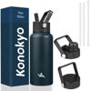 Picture of Konokyo 32 oz Insulated Water Bottle Stainless Steel Sport Bottles with 3 Lids,Navy Blue