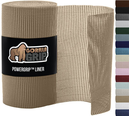 Picture of Gorilla Grip powerGRIP Drawer Shelf and Cabinet Liner, Thick Strong Hold, Non-Adhesive Liners Protect Kitchen Cabinets and Cupboard, Bathroom Drawers, Easy Install, Breathable Mat, 17.5" x30', Beige