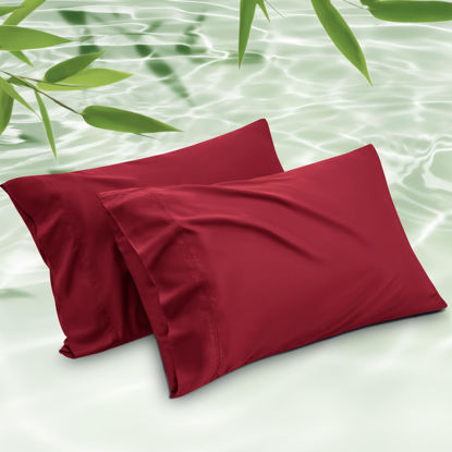 Picture of Bedsure King Size Pillow Cases Set of 2, Rayon Derived from Bamboo Red Pillowcase, Cooling Pillow Cases for Hot Sleepers, Soft & Silky Pillow Covers with Envelope Closure, Gifts, 20x36 Inches