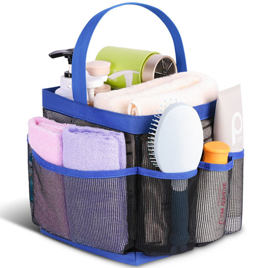 Picture of EUDELE Mesh Shower Caddy Portable for College Dorm Room Essentials,Portable Shower Caddy Dorm with 8-Pocket Large Capacity,Shower Bag for Beach,Swimming,Gym-Blue