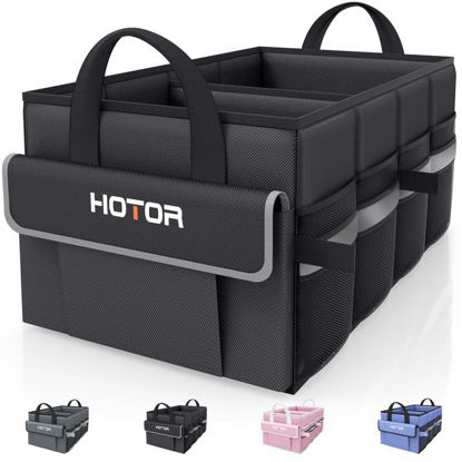 Picture of HOTOR Trunk Organizer for Car - Car Organizer, Foldable Trunk organizer for SUV, Sedan & Van, Car Organization with Sturdy Base Panel for Car Accessories, Black, 2 Compartments, 21.3"×12.6"×10.6"
