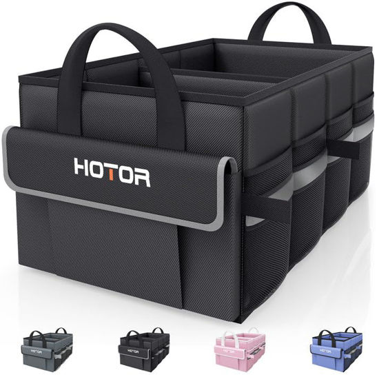 Picture of HOTOR Trunk Organizer for Car - Car Organizer, Foldable Trunk organizer for SUV, Sedan & Van, Car Organization with Sturdy Base Panel for Car Accessories, Black, 2 Compartments, 21.3"×12.6"×10.6"