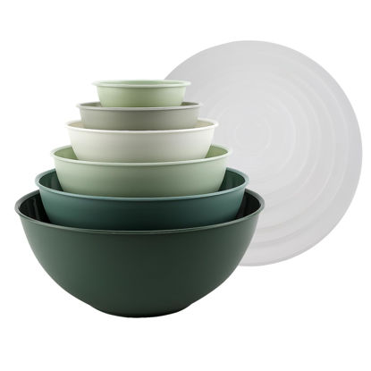 Picture of COOK WITH COLOR Mixing Bowls with Lids - 12 Piece Plastic Nesting Bowls Set includes 6 Prep Bowls and 6 Lids, Microwave Safe Mixing Bowl Set (Sage)