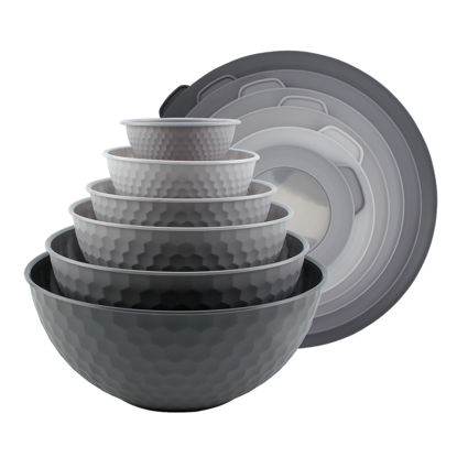 Picture of COOK WITH COLOR Mixing Bowls with Lids - 12 Piece Plastic Nesting Bowls Set includes 6 Prep Bowls and 6 Lids, Non Slip Bottom and Embossed Design - Microwave Safe (Grey)