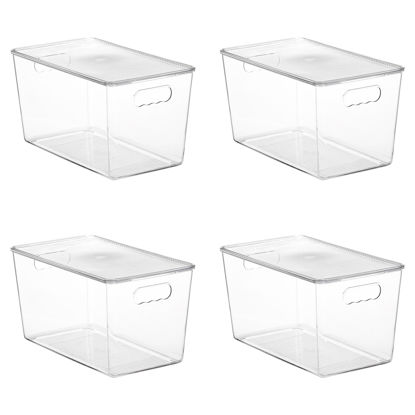 Picture of Vtopmart 4 Pack Clear Stackable Storage Bins with Lids,XLarge Plastic Containers with Handle for Pantry Organizer and Storage,Perfect for Kitchen,Fridge,Cabinet, Closet,Bathroom Organization