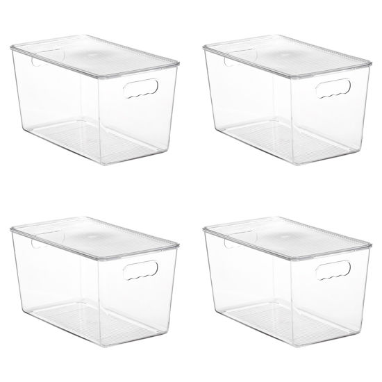Picture of Vtopmart 4 Pack Clear Stackable Storage Bins with Lids,XLarge Plastic Containers with Handle for Pantry Organizer and Storage,Perfect for Kitchen,Fridge,Cabinet, Closet,Bathroom Organization